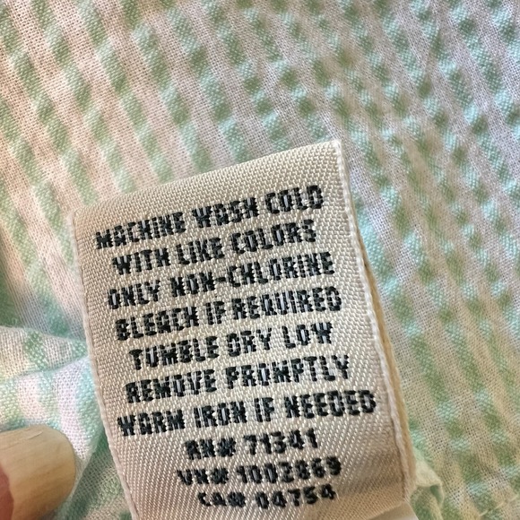 LL Bean Striped Searsucker Turqouise 1/2 Button Shirt 100% Cotton Size Medium M - Picture 7 of 7